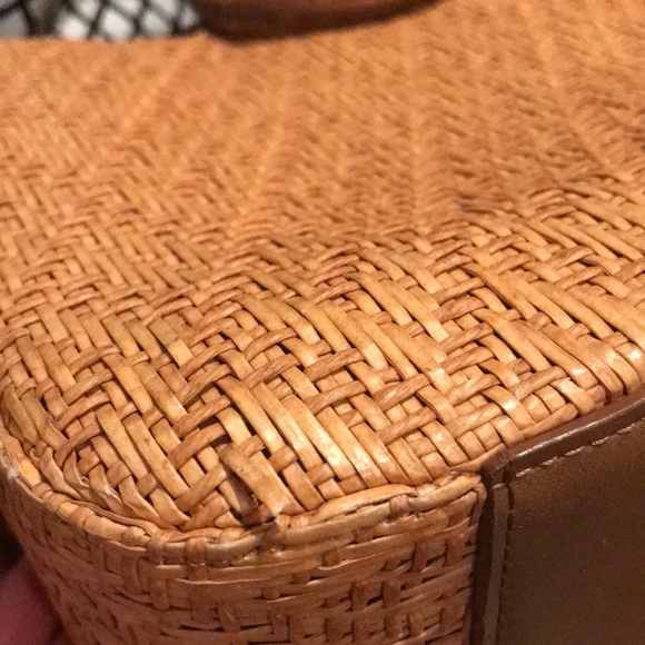 Fossil Straw Woven Crossbody Purse Wood Handle - Picture 8 of 8